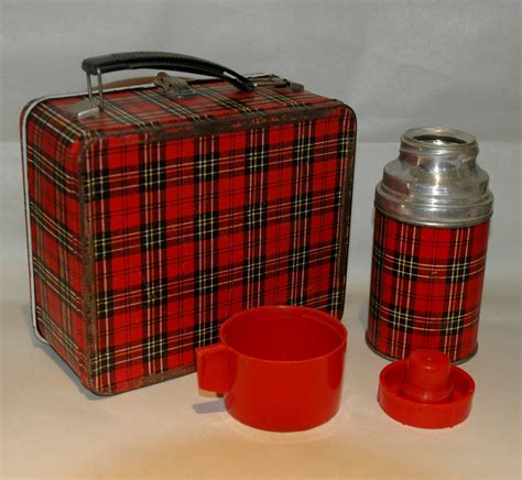 Vintage Plaid Metal Lunchbox Aladdin Company Red Plaid With 